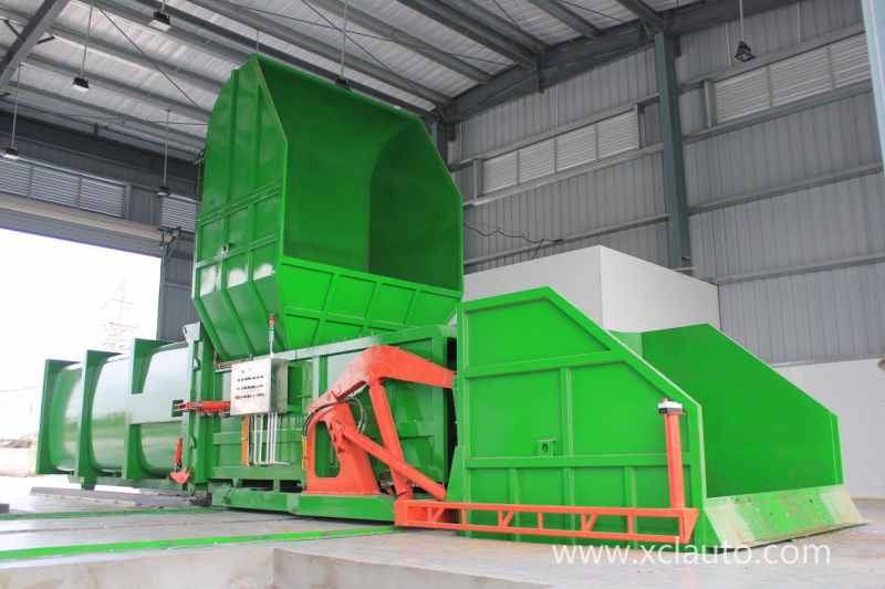 15 cubic horizontal split compression garbage station (hopper after loading)