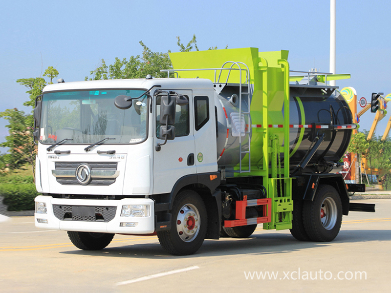 Cylinder Shape Container Garbage Truck , Diesel Engine Garbage Collection Truck